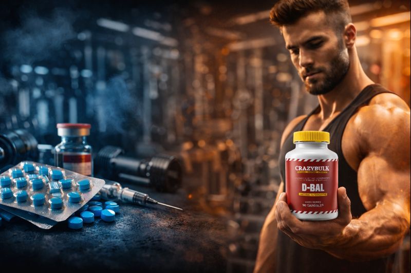 Dianabol vs D-Bal comparison showing steroid risks versus natural muscle-building alternative